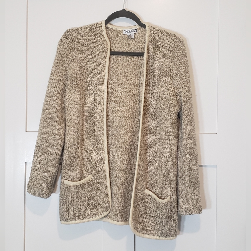Adele Joyce Wool Blend Vintage Open Front Cardigan Size Medium Light Brown Tan